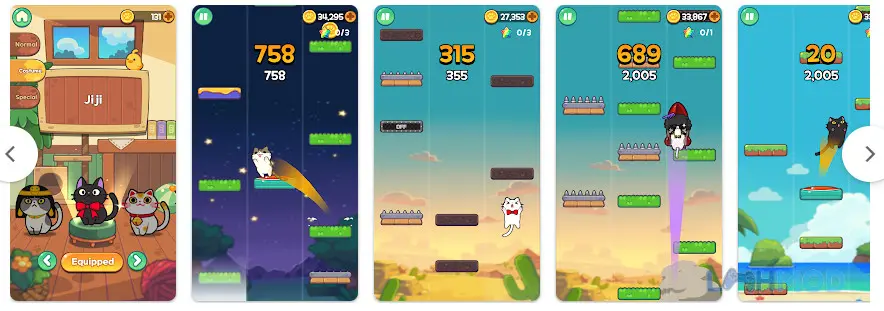 Ảnh 4 của Tải Cat Friends Jumping Away Mod Apk 1.0.12 (Vô hạn tiền) cho Android iOs Chú mèo đáng yêu đang nhảy lên trên các nền tảng lơ lửng