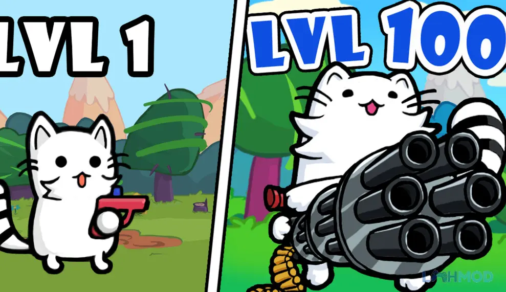 Ảnh 2 của Tải Cat Shoot War Mod Apk 47M (Vô Hạn Tiền) cho Android iOs Người chơi điều khiển nhân vật mèo chiến đấu trên chiến trường