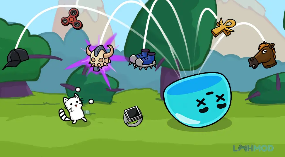 Ảnh 4 của Tải Cat Shoot War Mod Apk 47M (Vô Hạn Tiền) cho Android iOs Giao diện chiến đấu của Cat Shoot War Mod với phong cách vẽ nguệch ngoạc