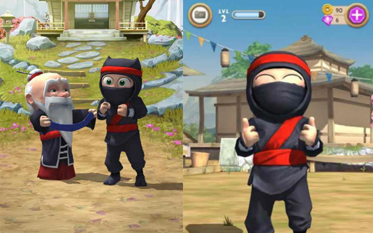 Ảnh 2 của Clumsy Ninja Mod APK 1.33.2 (Vô Hạn Tiền) Clumsy Ninja đang tập luyện trên đệm lò xo