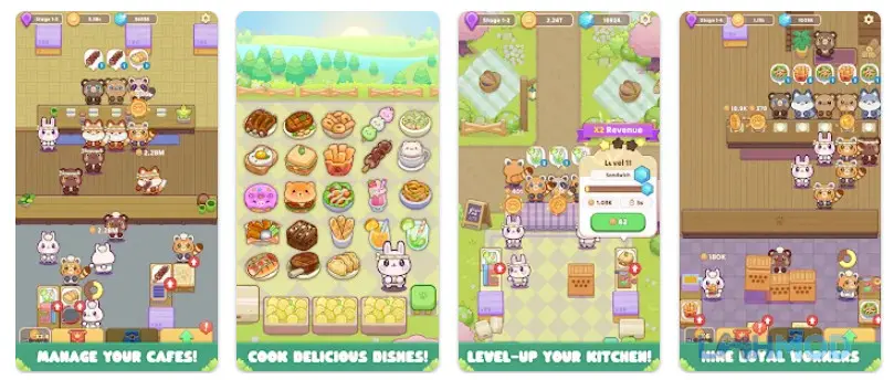 Ảnh 1 của Tải Cozy Cafe Animal Restaurant Mod Apk 1.0.0 (Vô Hạn Tiền) cho Android iOs Giao diện game Cozy Cafe Animal Restaurant với khách hàng động vật