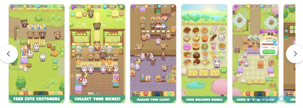 Ảnh 2 của Tải Cozy Cafe Animal Restaurant Mod Apk 1.0.0 (Vô Hạn Tiền) cho Android iOs Nhân vật động vật dễ thương trong Cozy Cafe Animal Restaurant