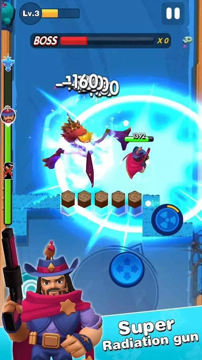 Ảnh 2 của Crack Shooter Mod APK 1.9.4 (Vô Hiệu Kẻ Địch, Xóa Quảng Cáo) Giao diện chiến đấu với các kỹ năng và vũ khí trong Crack Shooter Mod