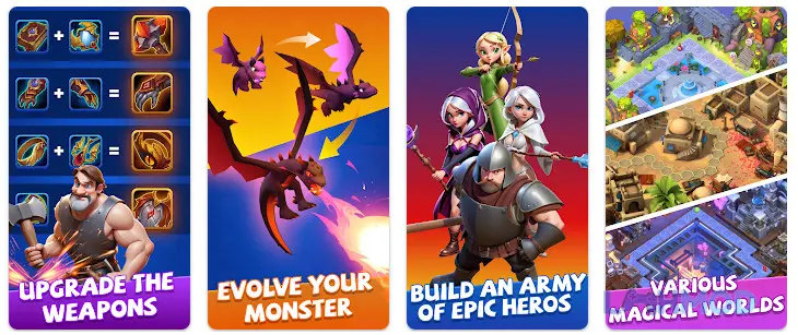 Ảnh 3 của Tải Dice Hero Mod Apk 1.0.3 (Menu, Always Critical, God Mode) cho Android iOs Cảnh chiến đấu giữa các đội anh hùng trong đấu trường PvP của Dice Hero