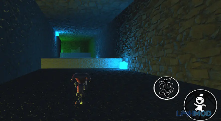 Ảnh 2 của Tải Digital Circus Pomni Jax Apk 0,0,5 cho Android iOs Pomni đang di chuyển trong một hành lang với ánh đèn neon xanh