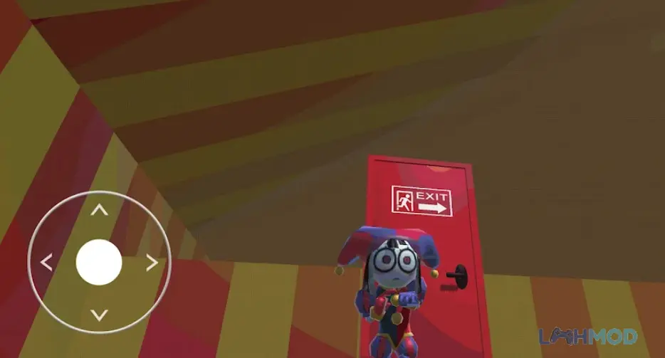 Ảnh 3 của Tải Digital Circus Pomni Jax Apk 0,0,5 cho Android iOs Pomni đứng gần cánh cửa có chữ "EXIT"