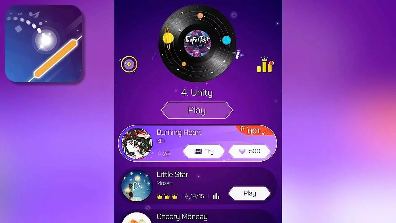 Ảnh 3 của Tải game Dot n Beat Mod APK v2.4.1 (Vô hạn tiền) Giao diện game Dot n Beat với kho âm nhạc phong phú