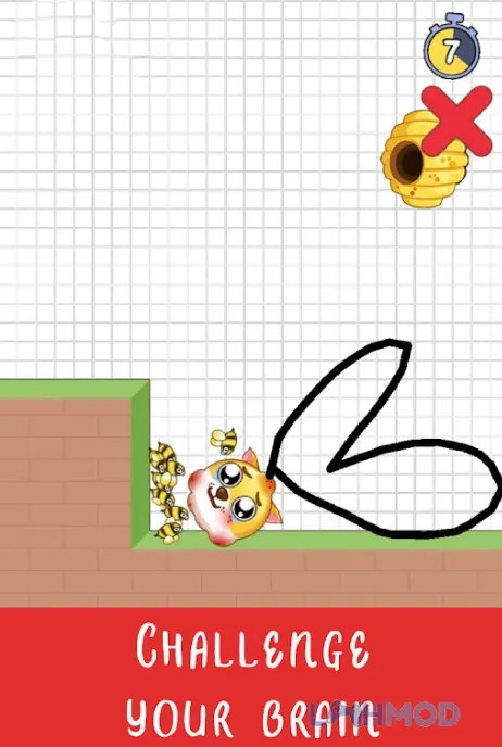 Ảnh 4 của Tải Draw 2 Rescue Apk 1.0.7 cho Android iOs Giao diện gameplay với nhân vật đang được bảo vệ bởi nét vẽ