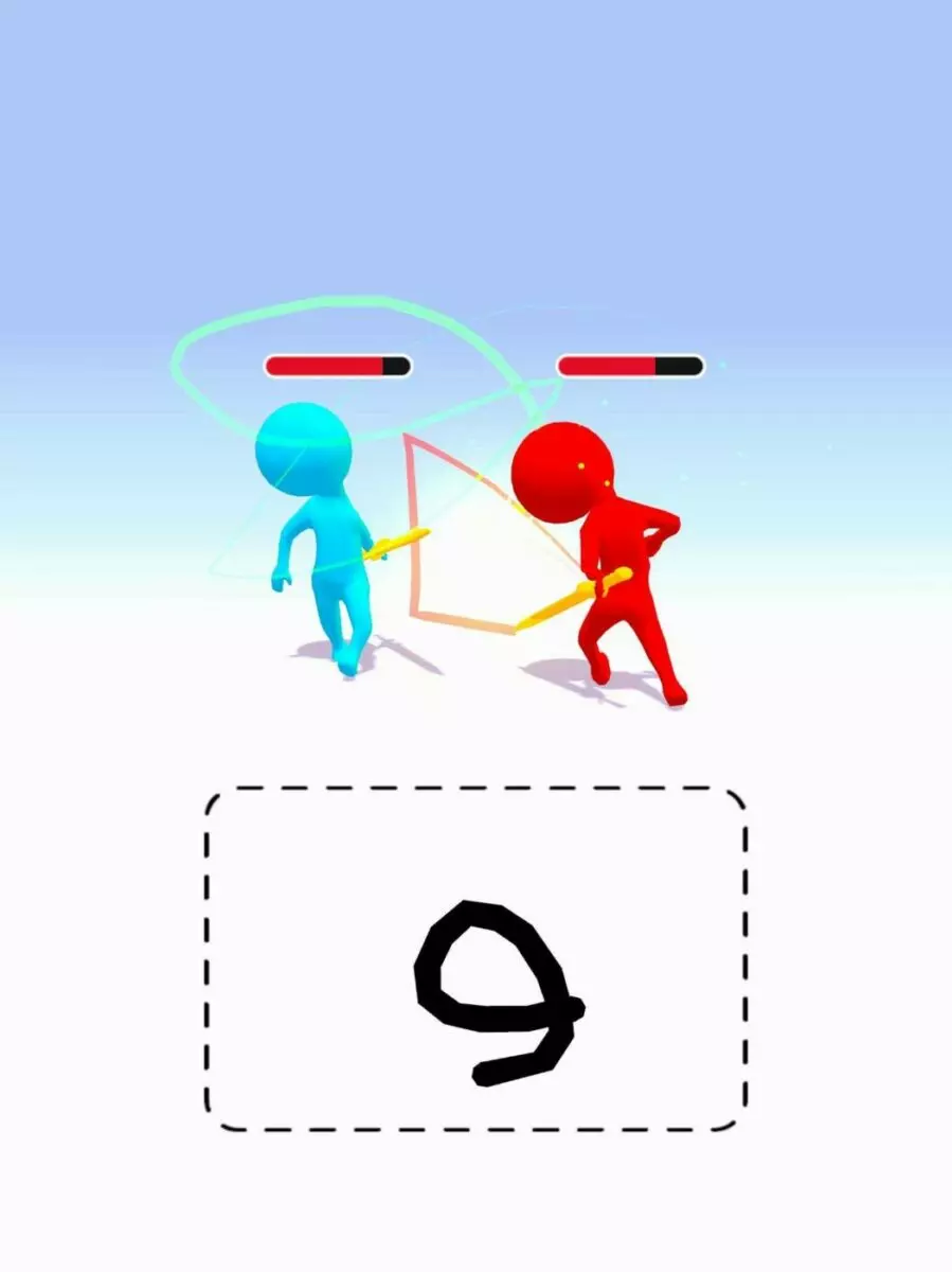 Ảnh 2 của Tải game Draw Duel Mod APK 1.2.0 (Menu,Nâng cấp miễn phí) Giao diện chiến đấu Draw Duel Mod, thể hiện khả năng vẽ chiêu thức