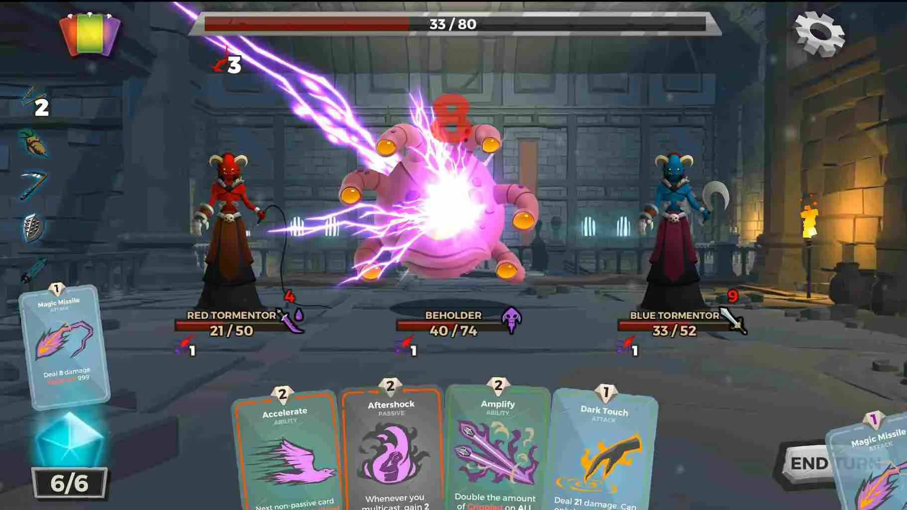 Ảnh 2 của Tải Dungeon Tales Mod APK 2.33 (Mở khóa thẻ, warlock class) Giao diện chiến đấu với thẻ bài và quái vật trong Dungeon Tales Mod
