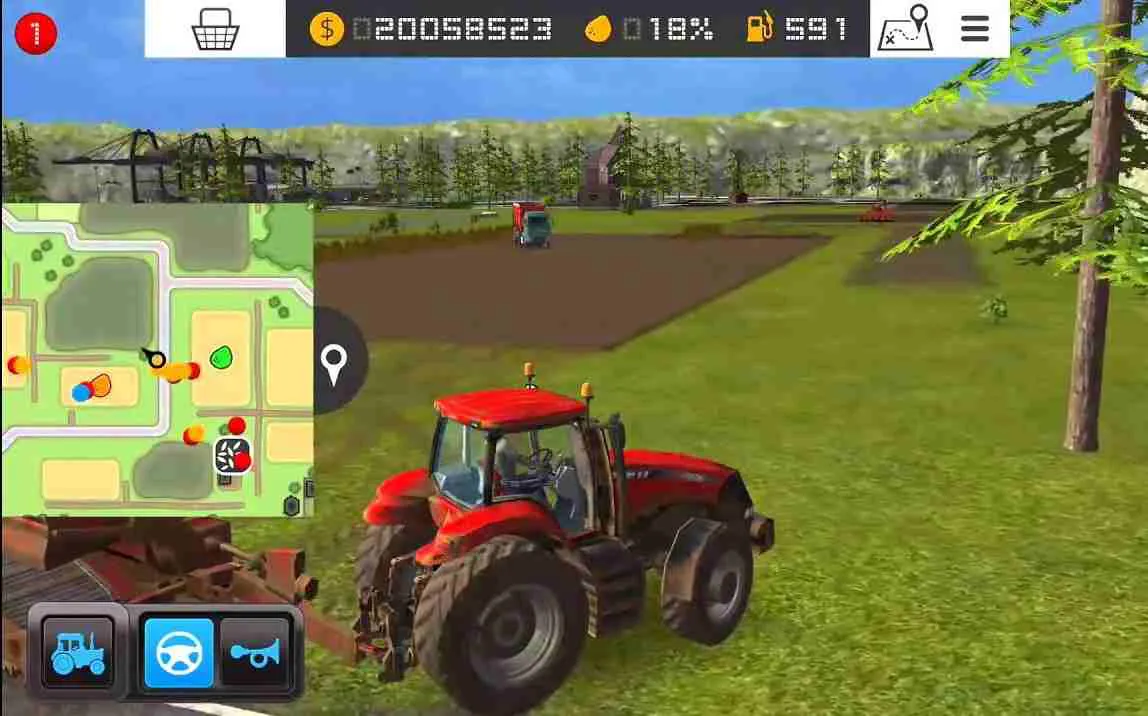 Ảnh 3 của Tải Hack Farming Simulator 14 Mod APK 1.4.8 (Menu, Vô Hạn Tiền) Cảnh xe thu hoạch đang hoạt động trên cánh đồng lúa