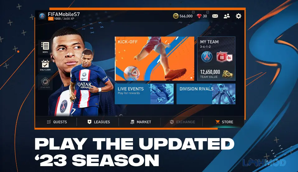 Ảnh 3 của Fifa mobile Mod Apk (Menu, Đối Thủ Ngáo, Kết Thúc Trận) v26.0.01 Màn hình Menu Mod của FIFA Mobile, hiển thị các tùy chọn hack