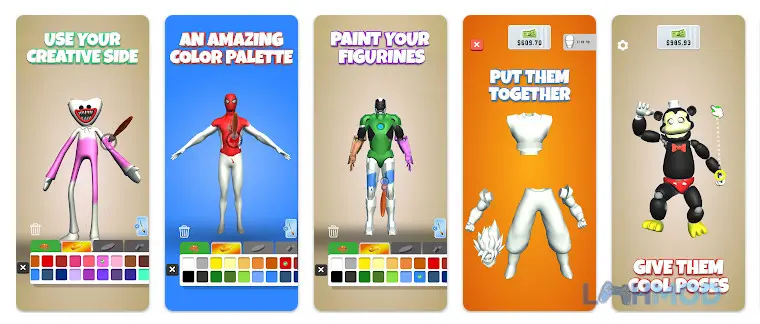 Ảnh 2 của Tải Figurine Art Mod Apk 0.1.76 (Vô Hạn Tiền) cho Android iOs Giao diện chọn các bộ phận để lắp ráp nhân vật trong game Figurine Art Mod