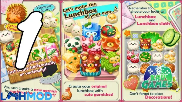 Ảnh 1 của Tải Fluffy! Cute Lunchbox APK 1.0.85 cho Android iOS Giao diện chơi game Fluffy! Cute Lunchbox với các ô vuông thức ăn