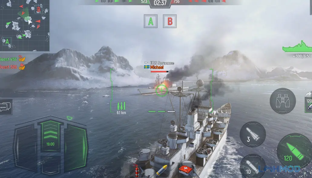 Ảnh 3 của Tải Force of Warships Apk 5.13.7 cho Android iOs Hình ảnh một con tàu chiến đang chiến đấu