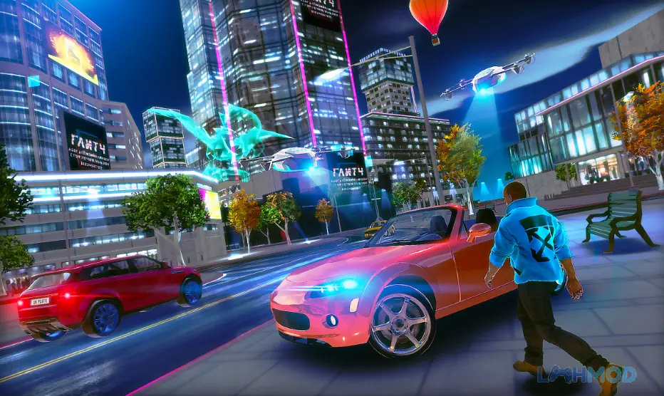 Ảnh 1 của Tải Go To Car Driving 4 Mod Apk 1.6.3 (Vô Hạn Tiền) cho Android Cảnh xe hơi đang di chuyển trên đường phố đông đúc của New York trong Go To Car Driving 4