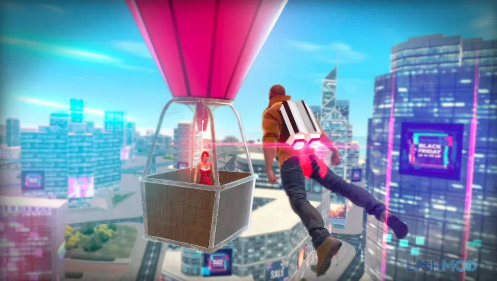 Ảnh 2 của Tải Go To Car Driving 4 Mod Apk 1.6.3 (Vô Hạn Tiền) cho Android Góc nhìn từ trên cao của một khu đô thị sầm uất với nhiều tòa nhà trong game