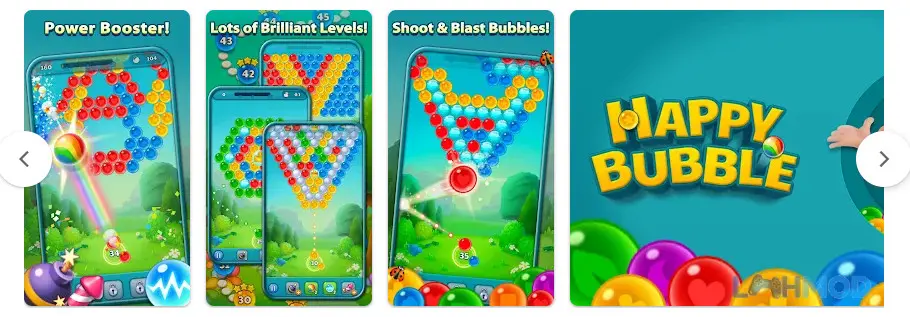 Ảnh 3 của Tải Happy Bubble Mod Apk 22.1209.00 (Auto thắng) cho Android iOs Giao diện Happy Bubble: Shoot n Pop với các bong bóng đặc biệt và giao diện sạch