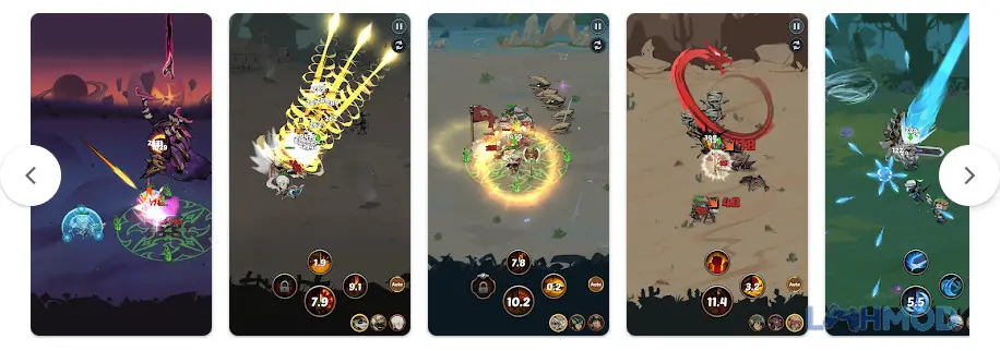 Ảnh 2 của Tải Hero Adventure Idle Raid RPG Mod Apk 36 (Mega Menu) cho Android iOs Alt text mô tả giao diện quản lý đội hình anh hùng và nâng cấp trong game