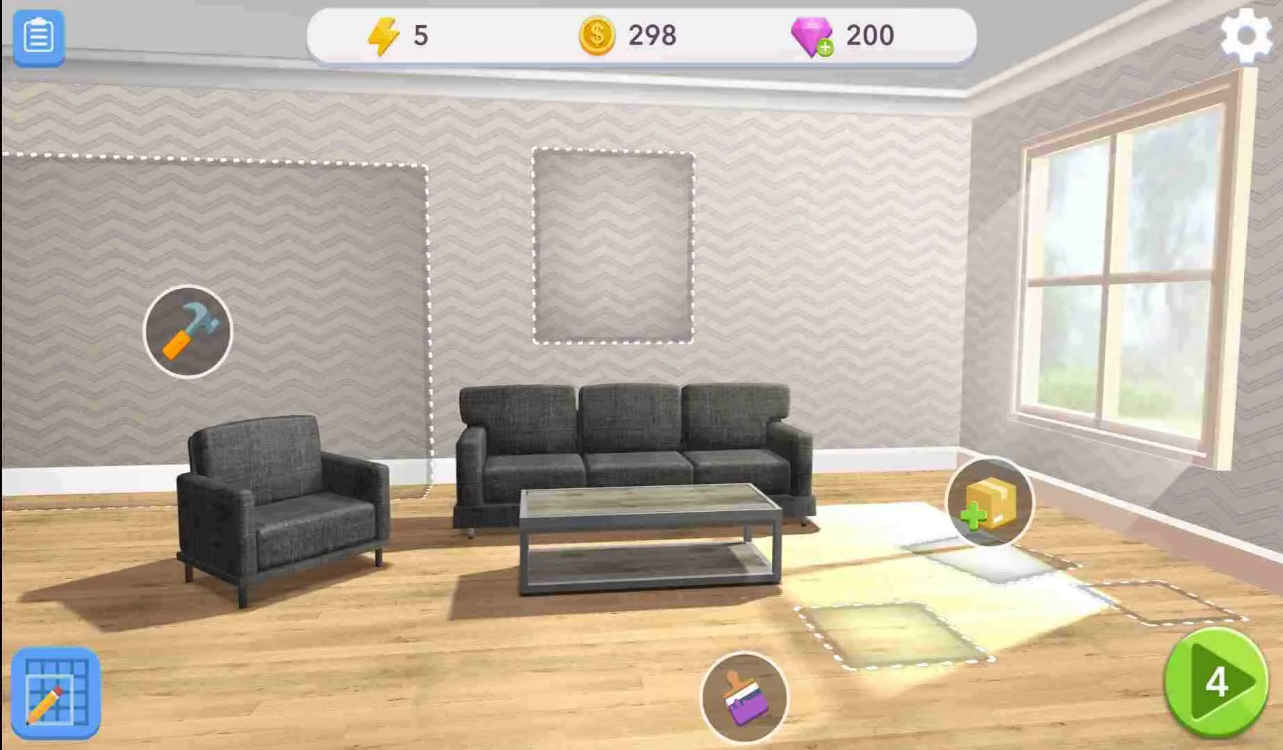 Ảnh 4 của Homecraft Home Design Game Mod APK 1.44.9 (Vô hạn tiền, lives) Phòng ngủ sang trọng với giường lớn và cửa sổ nhìn ra cảnh quan