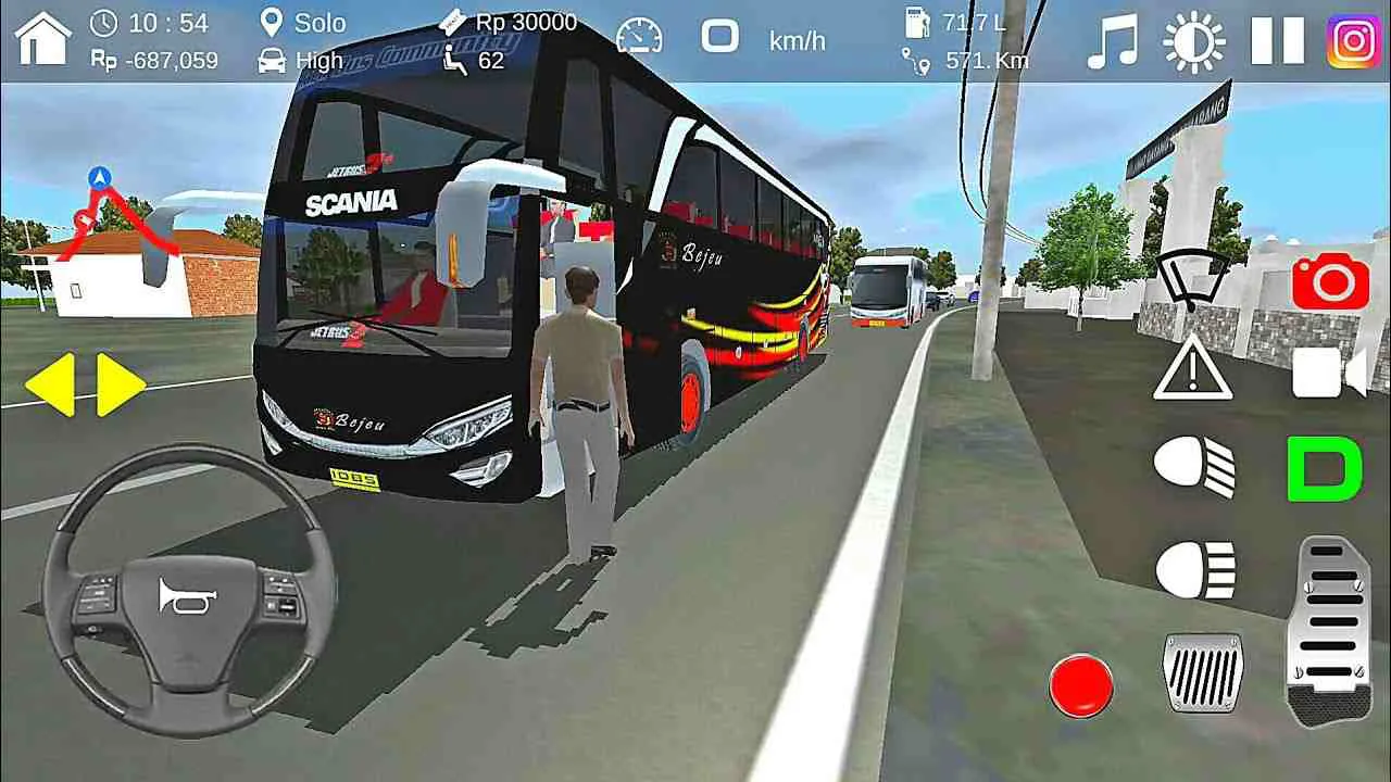 Ảnh 4 của IDBS Bus Simulator Mod APK 7.3 (Menu, Vô Hạn Tiền) Bảng điều khiển xe buýt chi tiết với cần số và các phím chức năng