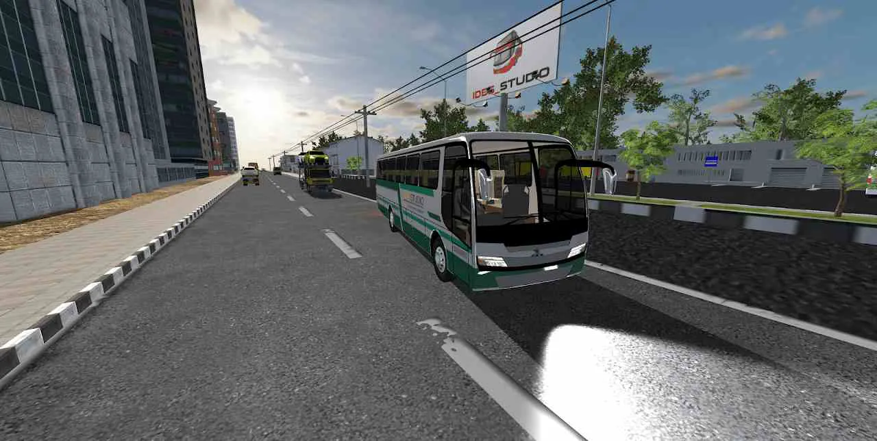 Ảnh 5 của IDBS Bus Simulator Mod APK 7.3 (Menu, Vô Hạn Tiền) Cảnh xe buýt di chuyển trên đường ngoại ô trong môi trường 3D