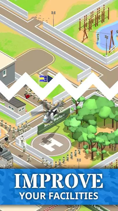 Ảnh 4 của Tải game Idle Army Base Mod APK 2.2.0 (Mua Sắm Miễn Phí) Trạm xe buýt với tân binh đang chờ nhập ngũ trong Idle Army Base Mod
