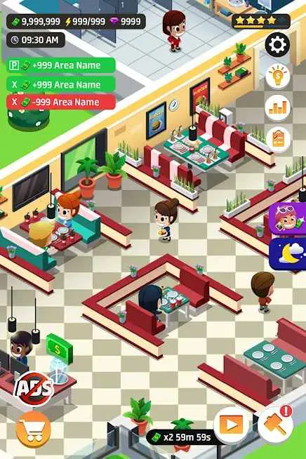 Ảnh 3 của Tải game Idle Restaurant Tycoon Mod APK 1.29.0 (Vô Hạn Tiền) Alt text mô tả màn hình điện thoại chơi game Idle Restaurant Tycoon
