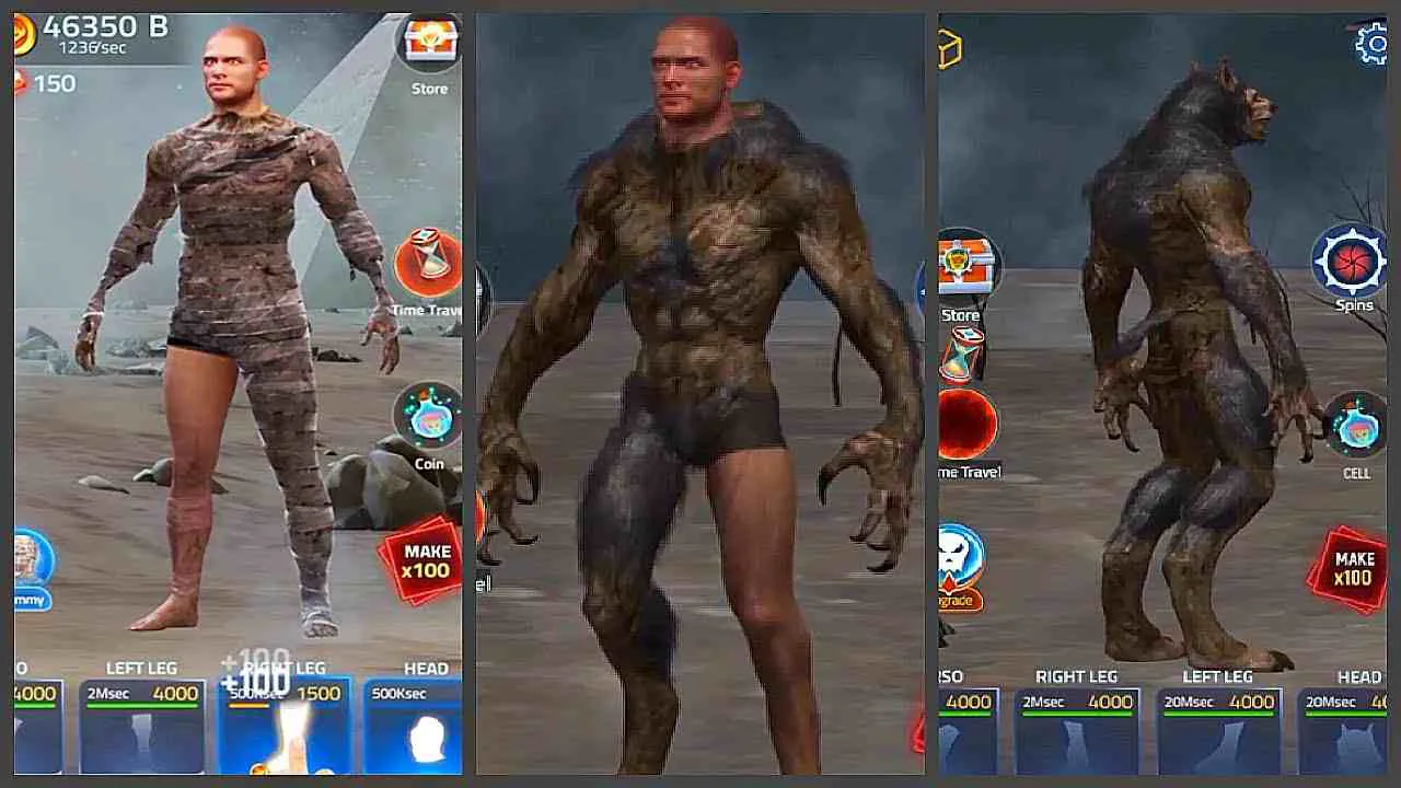 Ảnh 3 của Idle Transformation Mod APK 3.0 (Vô Hạn Tiền) Màn hình nâng cấp các yếu tố biến đổi trong Idle Transformation Mod