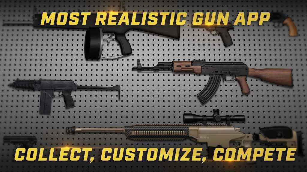 Ảnh 1 của Tải game iGun Pro 2 Mod APK 2.132 (Menu, Mở Khóa Vũ Khí) Màn hình hiển thị khẩu súng đang được tùy chỉnh với nhiều phụ kiện