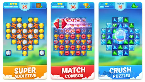 Ảnh 2 của Tải Jewel Crush Mod Apk 5.5.0 (Vô hạn tiền) cho Android iOs Hình ảnh các viên đá quý đầy màu sắc trong Jewel Crush