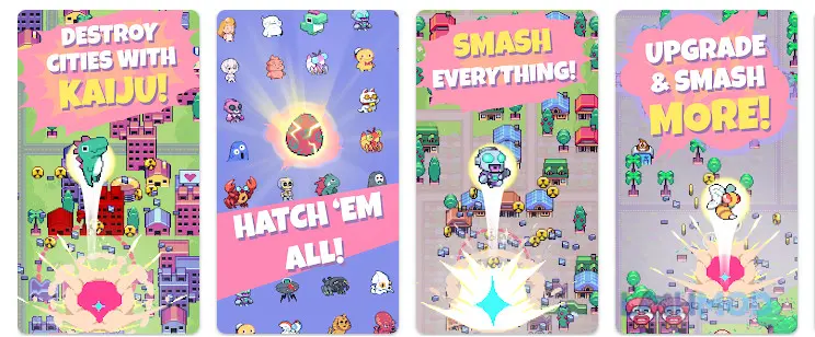 Ảnh 1 của Tải Kaiju Rush Mod Apk 1.3.1 (Money / Unlocked) cho Android iOs Cảnh một con Kaiju khổng lồ đang phá hủy các tòa nhà trong thành phố