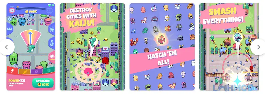 Ảnh 2 của Tải Kaiju Rush Mod Apk 1.3.1 (Money / Unlocked) cho Android iOs Một con Kaiju màu xanh đang tung đòn phá hủy nhiều tòa nhà cùng lúc