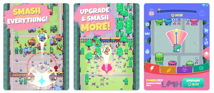 Ảnh 3 của Tải Kaiju Rush Mod Apk 1.3.1 (Money / Unlocked) cho Android iOs Một con Kaiju màu xanh lá cây đang tấn công xe cộ trên đường phố