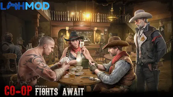 Ảnh 2 của Tải King of the West APK 1.8.0.0.1 cho Android iOS Alt text mô tả cảnh chiến đấu trong King of the West với các anh hùng và quái vật