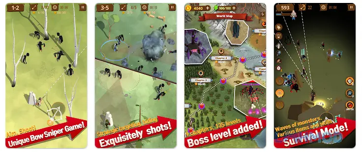Ảnh 1 của Tải Last Arrows Mod Apk 3.1.19 (Vô Hạn Tiền) Android iOs Cung thủ Last Arrows Mod đang chiến đấu trong màn chơi đầy quái vật