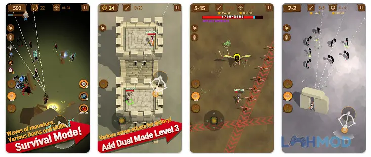 Ảnh 3 của Tải Last Arrows Mod Apk 3.1.19 (Vô Hạn Tiền) Android iOs Cảnh cung thủ Last Arrows Mod đang né tránh mũi tên của kẻ địch