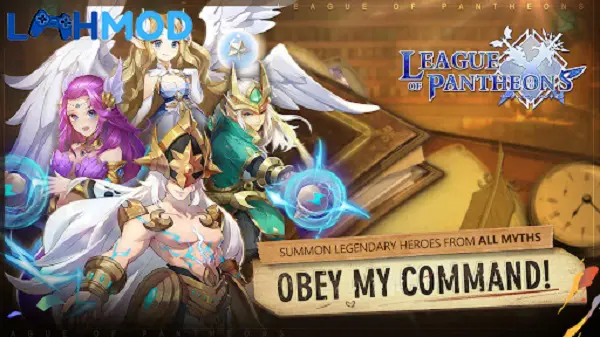 Ảnh 2 của League of Pantheons MOD APK 1.1.3 (Vô hạn tiền) Các vị thần trong League of Pantheons đứng trong đội hình chiến đấu