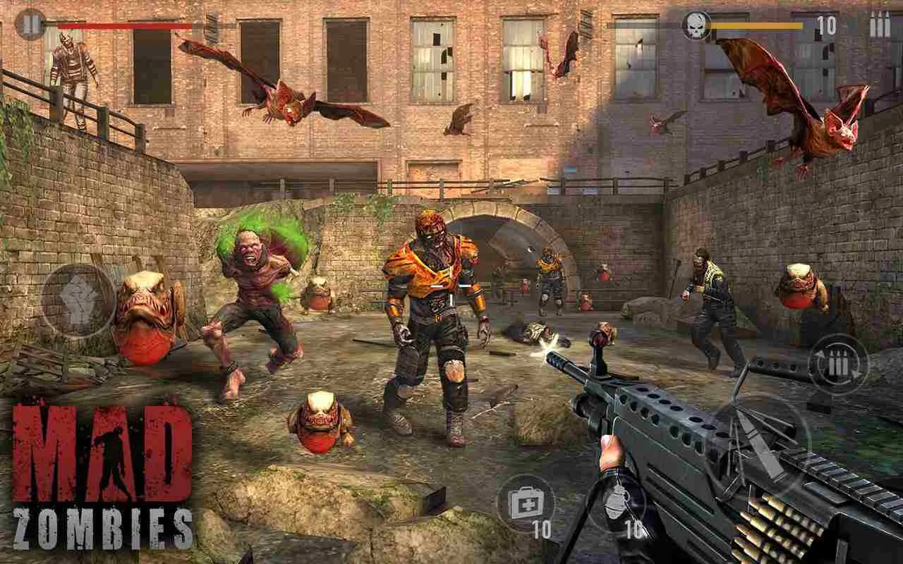 Ảnh 2 của Tải game MAD ZOMBIES Mod APK 5.30.0 (Menu, Vô Hạn Tiền) Game thủ đang chiến đấu trong MAD ZOMBIES