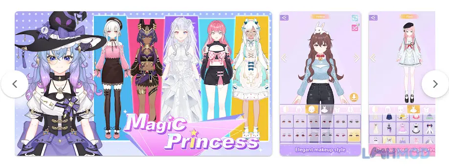 Ảnh 3 của Magic Princess Mod Apk 1.1.2 (Vô Hạn Tiền) Một nhóm công chúa với nhiều phong cách khác nhau, thể hiện sự đa dạng trong thiết kế