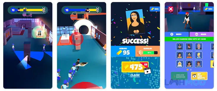 Ảnh 2 của Tải Master Thief Apk 1.4.15 cho Android iOs Hình ảnh gameplay Master Thief cho thấy tên trộm đang di chuyển lén lút trong bảo tàng