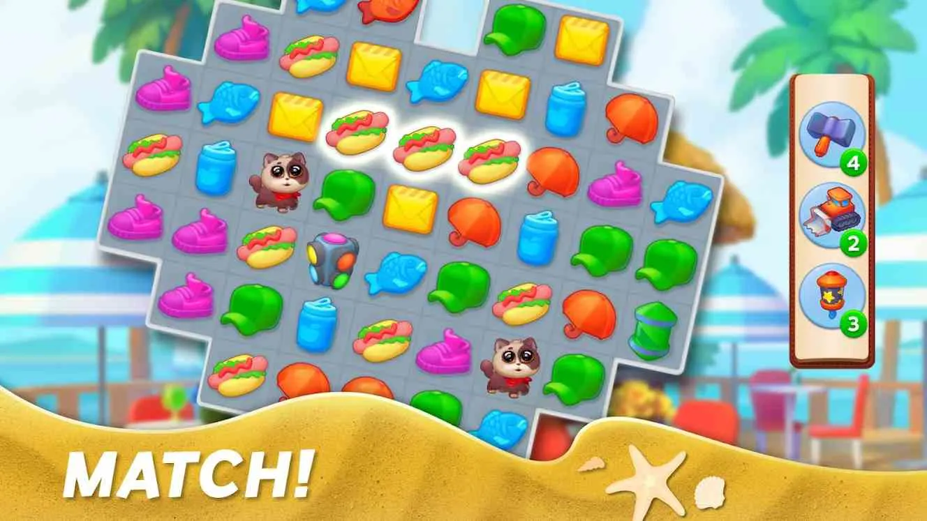 Ảnh 2 của Tải game Match Town Makeover Mod APK 1.24.2500 (Vô Hạn Tiền) Giao diện trò chơi Match Town Makeover Mod với các vật phẩm ghép 3