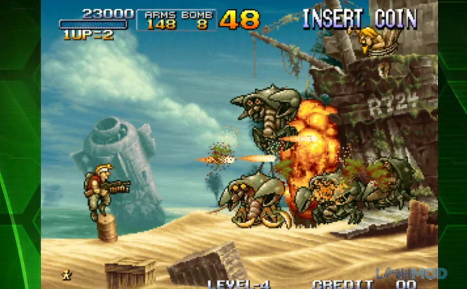 Ảnh 3 của Tải METAL SLUG 3 ACA NEOGEO Mod Apk 1.1.1 (Full Game) cho Android iOs Người chơi điều khiển nhân vật với súng phun lửa và xe tăng