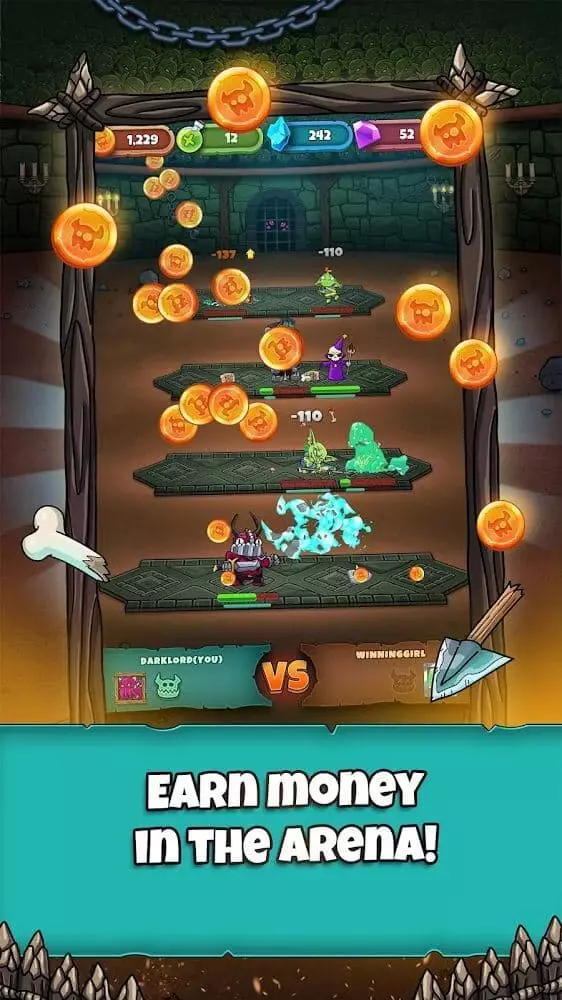Ảnh 2 của Tải game Minion Fighters: Epic Monsters Mod APK 1.1.1 (Menu, Miễn phí mọi thứ) Màn hình chọn chiến binh và nâng cấp
