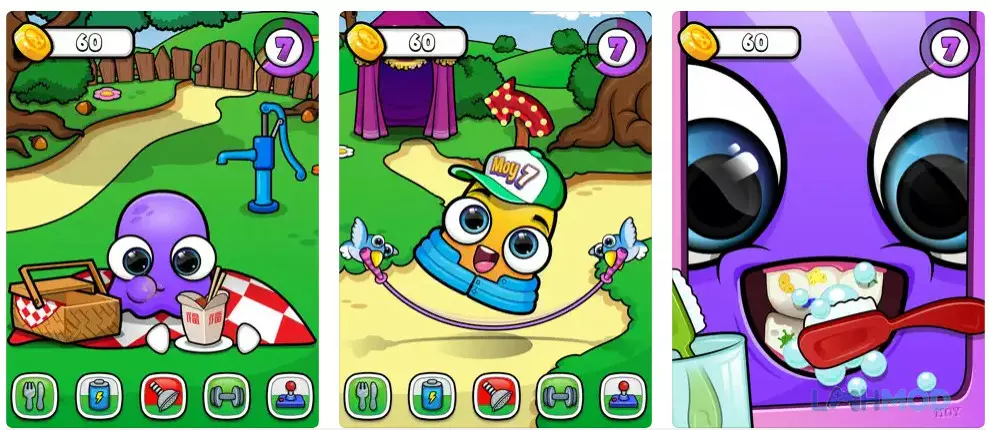 Ảnh 2 của Tải Moy 7 Mod Apk 2.171 (Vô hạn tiền) cho Android iOs Moy 7 đang chơi đùa trong không gian đầy màu sắc