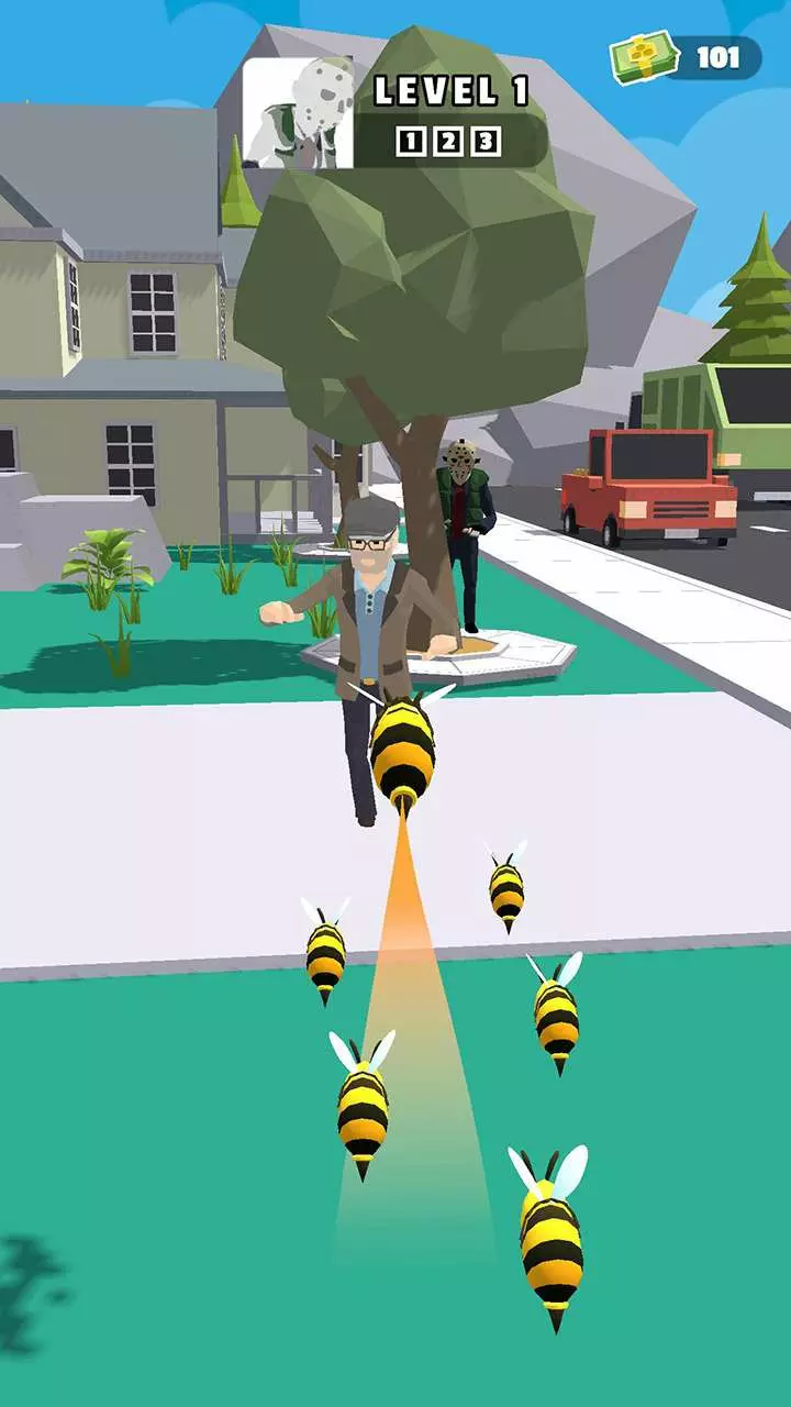 Ảnh 2 của Murder Hornet Mod APK 1.1.19 (Menu, Mở Khóa, Vô Hạn Tiền) Cảnh ong bắp cày đang chích người trong game Murder Hornet Mod