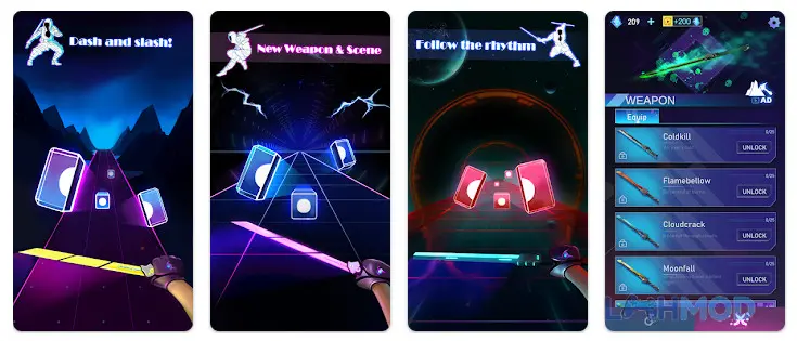 Ảnh 2 của Tải Music Ninja Mod Apk v1.2.8 (Mở khóa) cho Android iOs Giao diện Music Ninja Mod với các tùy chọn bài hát