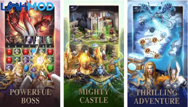 Ảnh 2 của Tải MythWars & Puzzles APK 2.3.4.3 cho Android iOS Màn hình xây dựng thành phố trong MythWars & Puzzles với các công trình