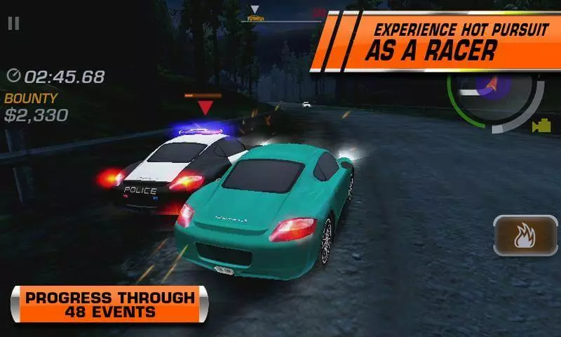 Ảnh 2 của Tải game Need for Speed Hot Pursuit Mod APK 2.0.28 (Mở Khoá Tất Cả Xe Ô Tô) Cảnh sát đang truy đuổi một chiếc xe đua trong Need for Speed Hot Pursuit