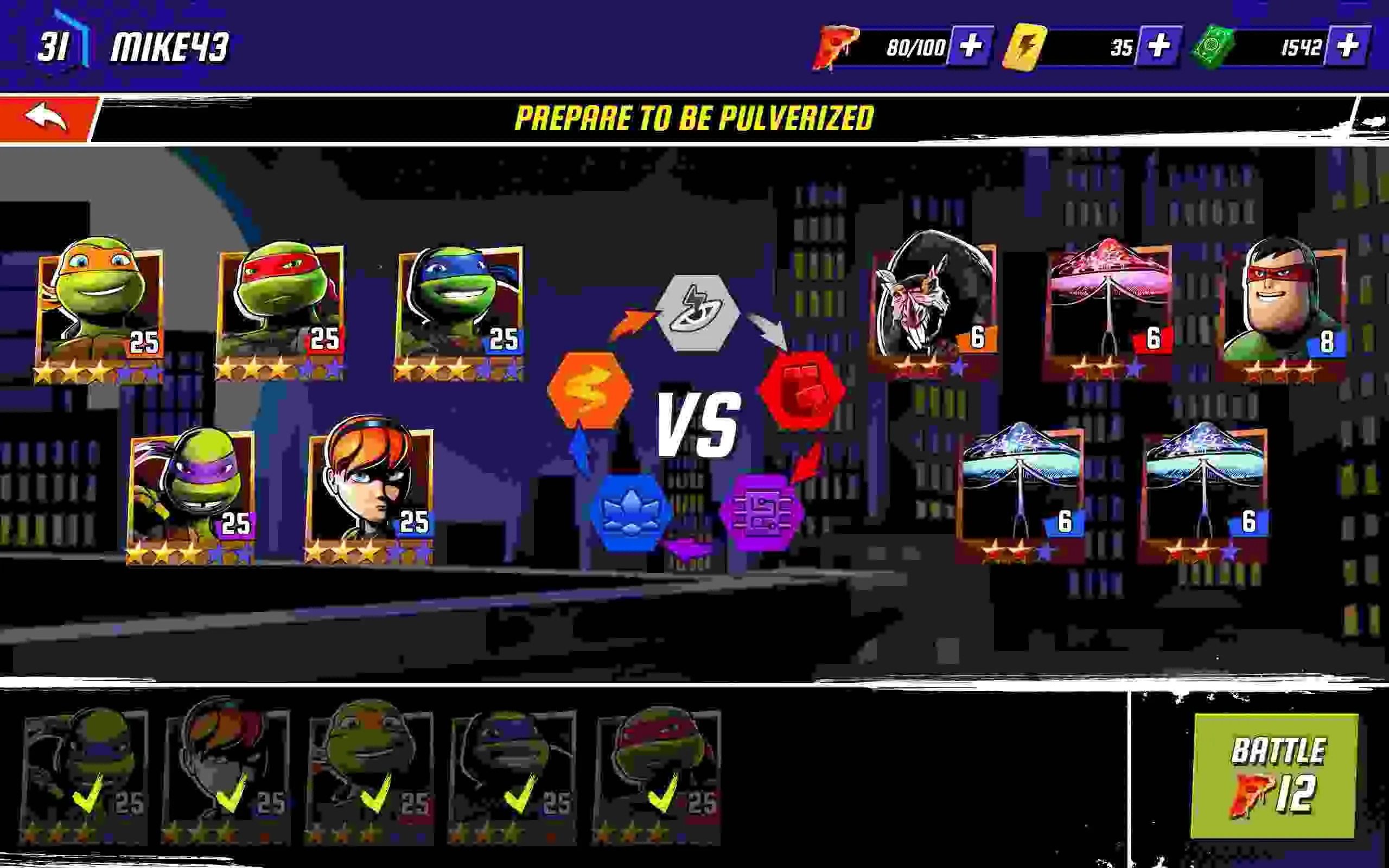 Ảnh 1 của Tải Ninja Turtles Mod APK 1.23.3 (Vô Hạn Tiền/Max Level) Cảnh giao chiến kịch tính của các Ninja Rùa trong game